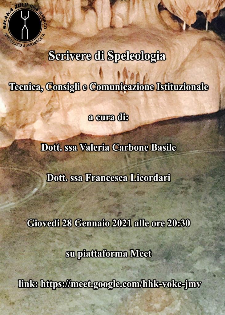 Locandina incontro Scrivere di speleologia